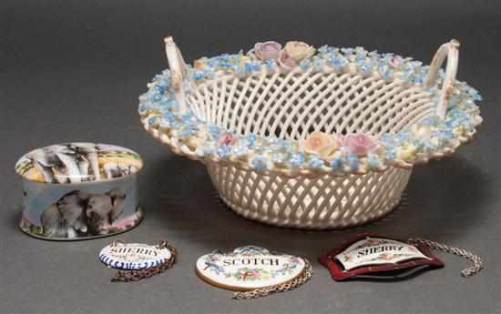 Appraisal: Belleek style glazed parianware basket with applied floral decoration English