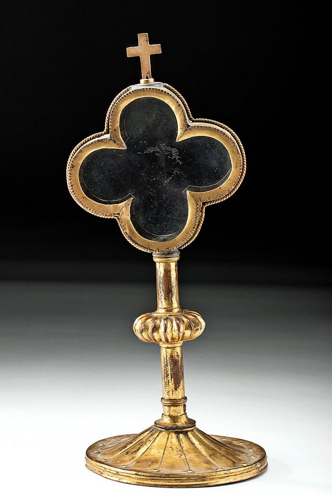 Appraisal: th C European Gold Glass Reliquary w Cross Western Europe