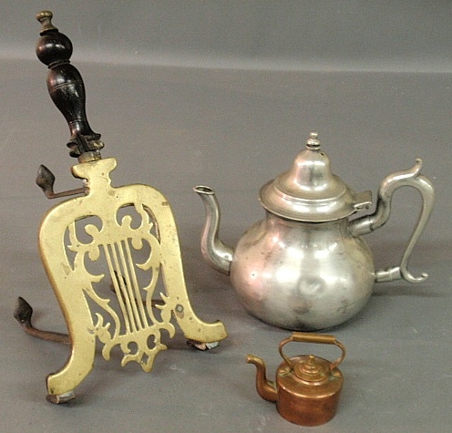 Appraisal: - Pewter pear-shaped teapot signed Bristol h brass and iron