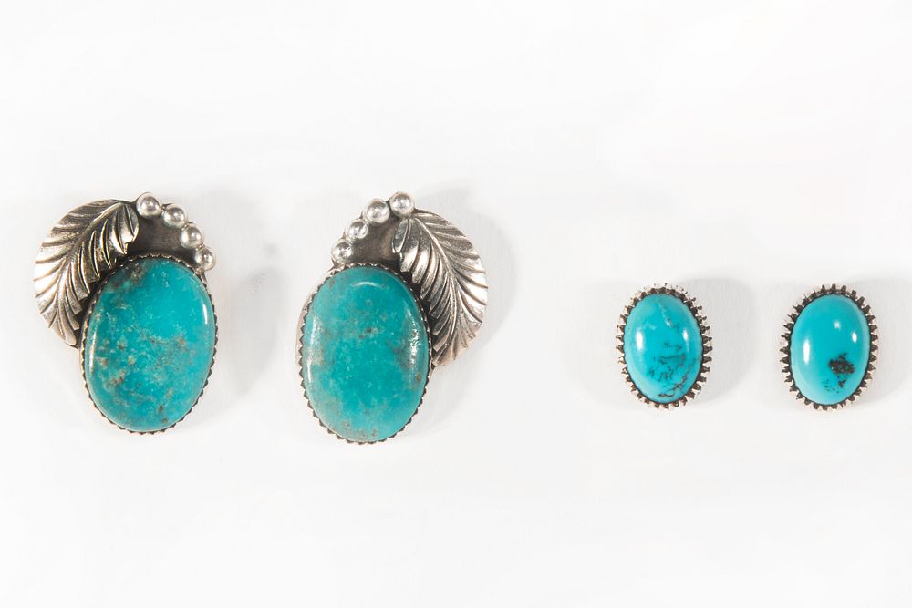 Appraisal: Two Pairs of Navajo Turquoise and Silver Earrings ca Navajo