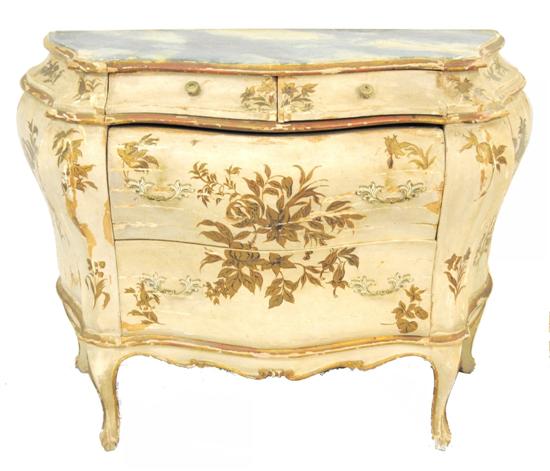 Appraisal: Venetian Rococo-style four drawer commode bombe form faux marble painted