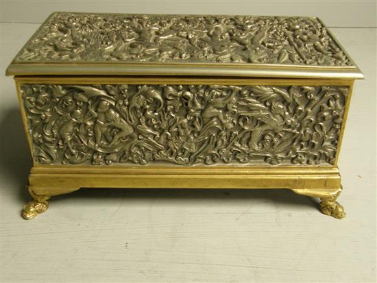 Appraisal: Continental metal embossed jewellery box h w d in