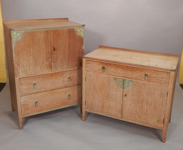 Appraisal: Two items of Heals type limed oak bedroom furniture a