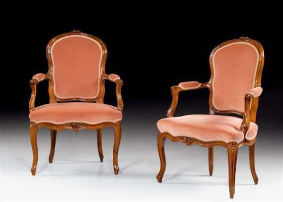 Appraisal: PAIR OF LARGE FAUTEUILS EN CABRIOLET Louis XV Paris circa