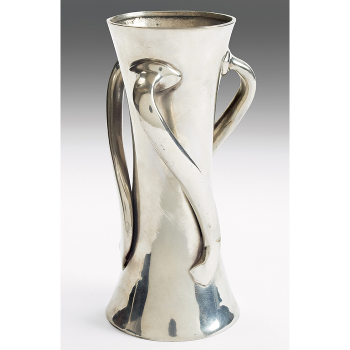 Appraisal: Tudric vase in pewter three swirling handles on a flared