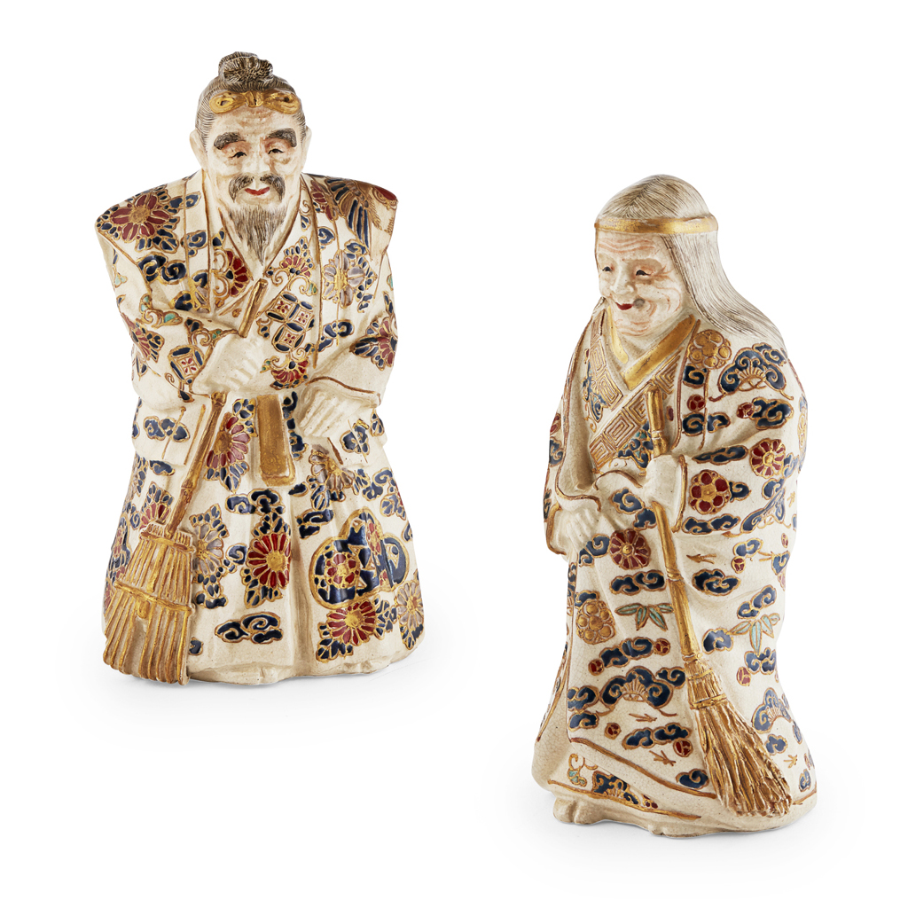 Appraisal: PAIR OF SATSUMA FIGURES MEIJI PERIOD realistically modelled as an