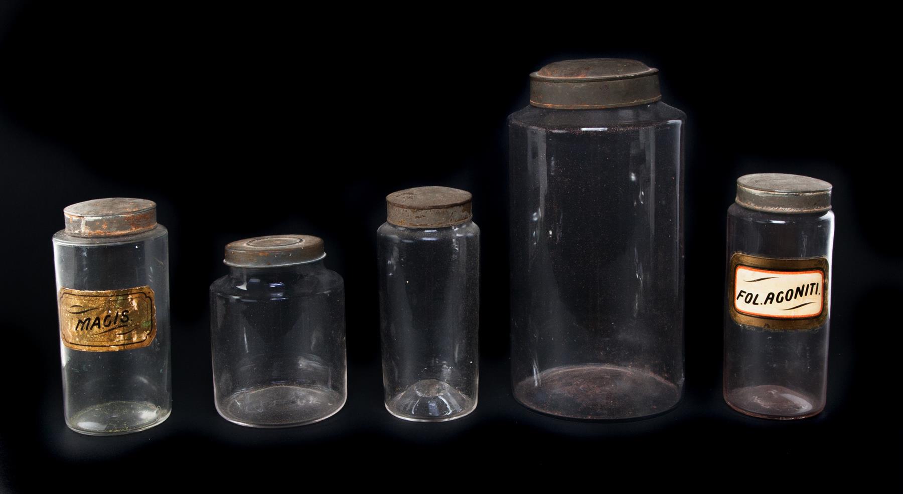 Appraisal: FIVE AMERICAN BLOWN GLASS CANISTERS Mid th century All clear