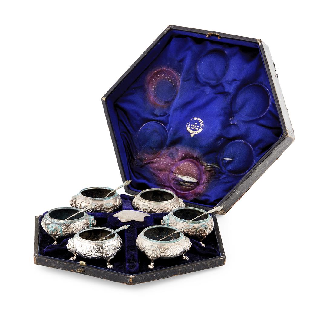 Appraisal: A cased set of six Victorian salts E Barnard London