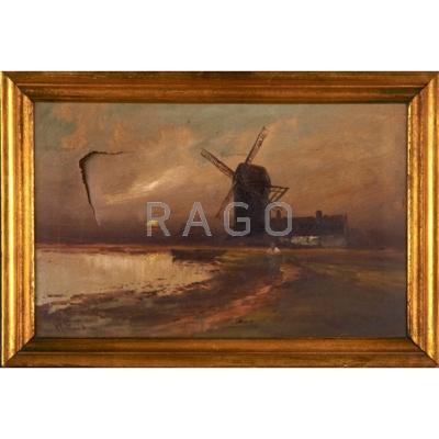 Appraisal: TWO PAINTINGS th c Oil on canvas of a windmill