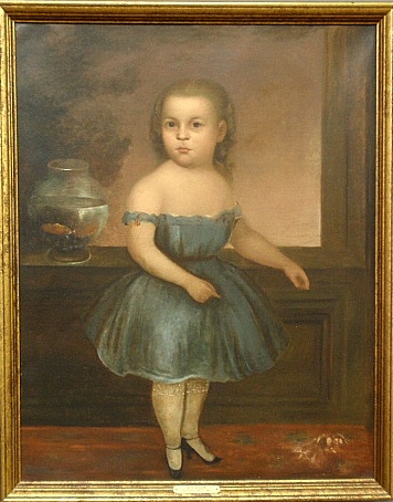 Appraisal: - Oil on canvas portrait of a standing little girl