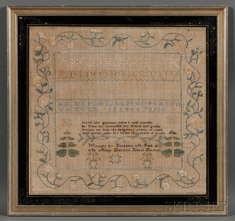 Appraisal: Needlework Sampler Wrought by Elizabeth M Ford AE At Miss