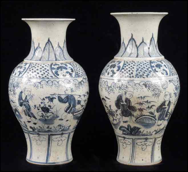 Appraisal: PAIR OF CHINESE BLUE AND WHITE PORCELAIN VASES Height ''