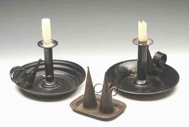 Appraisal: A PAIR OF EARLY TH CENTURY BLACK PAINTED IRON CHAMBER