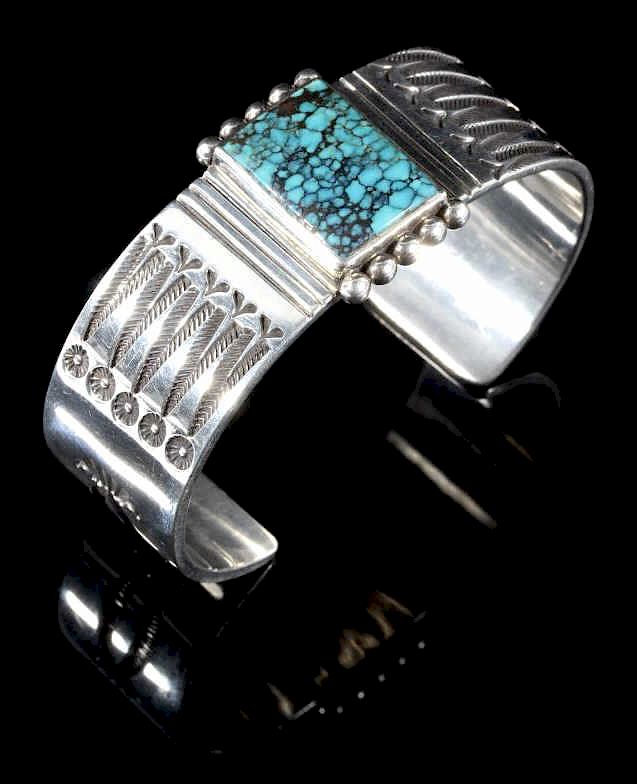 Appraisal: T Curtis Navajo Kingman Spiderweb Sterling Cuff For bidding in