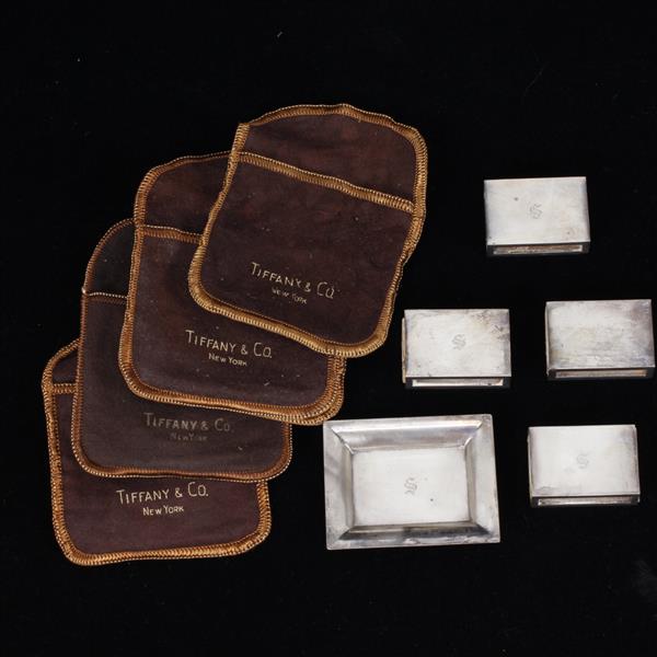 Appraisal: Tiffany Co sterling silver matchboxes and a tray pc Monogrammed