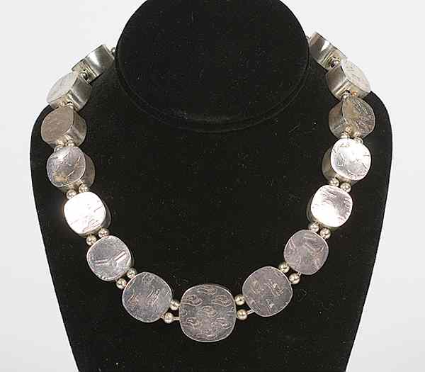 Appraisal: Silver Medallion Link Necklace th century a silver link necklace