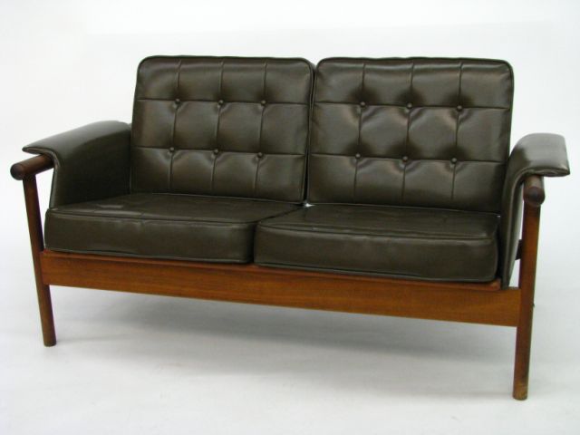 Appraisal: Mid-Century Style Danish Teak Loveseat loose cushions with naugahyde or