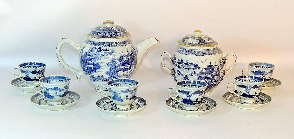 Appraisal: Assembled Chinese Canton Tea Set and Candlesticks Set is comprised