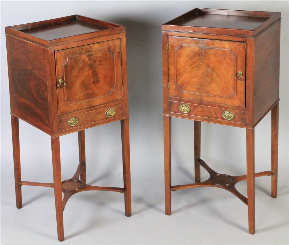 Appraisal: PAIR OF GEORGE III MAHOGANY BEDSIDE COMMODES first quarter th