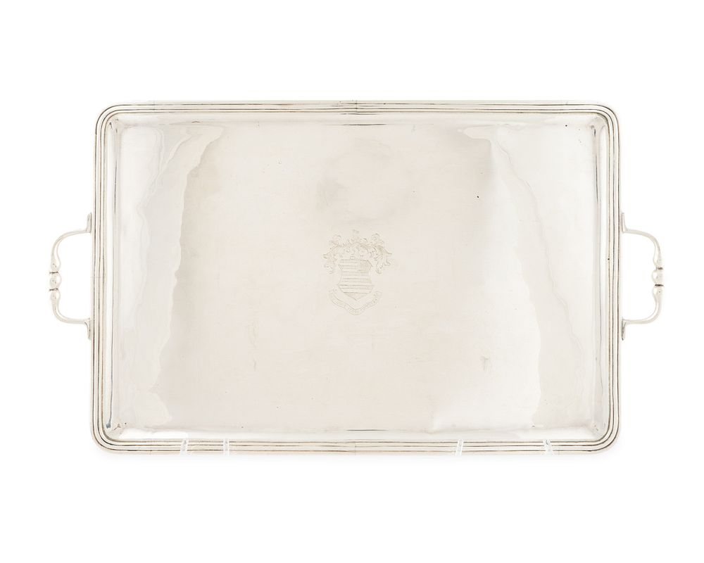 Appraisal: A Mexican Silver Two-Handle Serving Tray length over handles inches