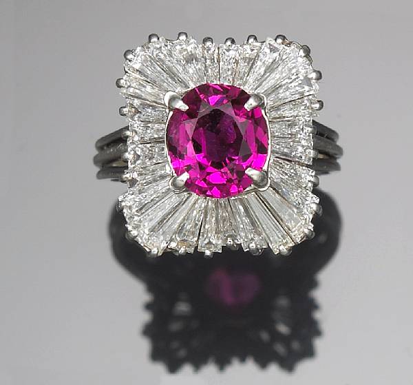 Appraisal: A ruby and diamond ballerina ring estimated ruby weight carats