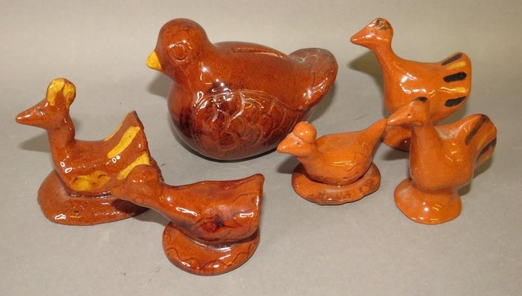 Appraisal: FOLK ART REDWARE BIRD FIGURES BY LESTER BREININGca - all