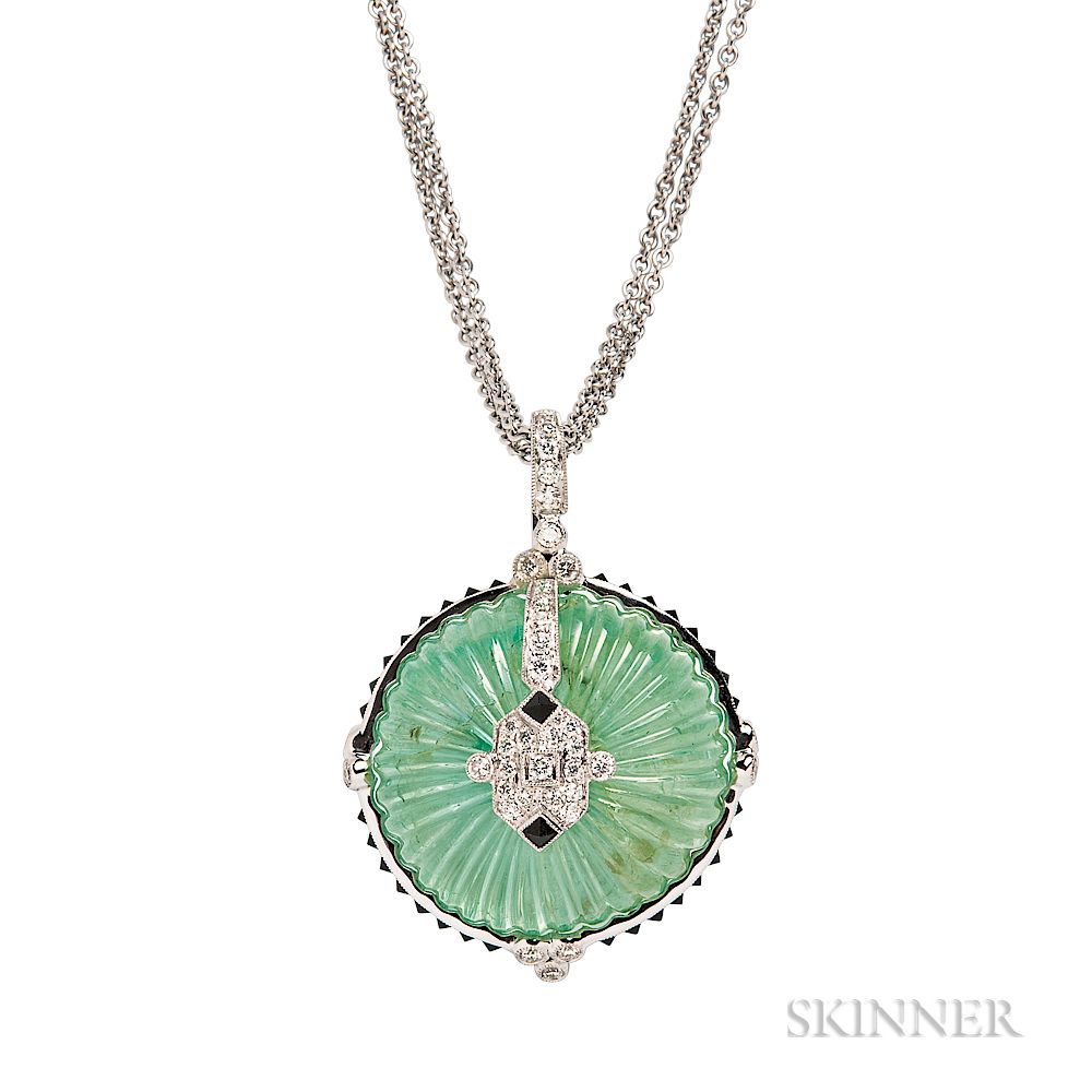 Appraisal: kt White Gold Emerald and Diamond Pendant kt White Gold