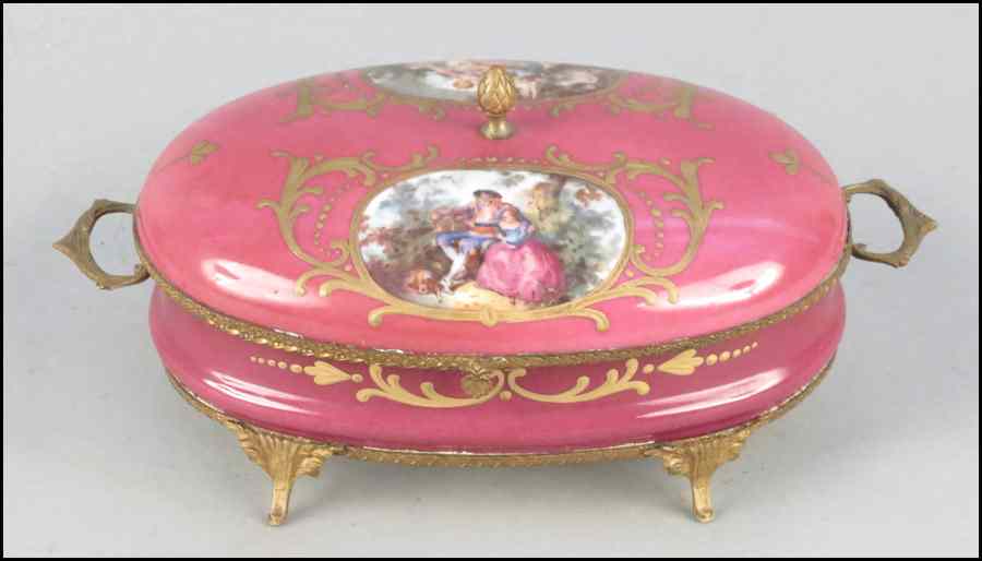 Appraisal: FRENCH FBS PORCELAIN BOX Bearing gilt and transfer decoration H