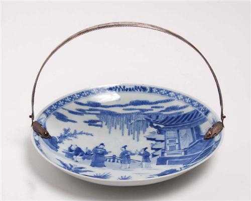 Appraisal: UNDERGLAZE BLUE PLATE WIHT SILVER HANDLE China Yongzheng-mark and from