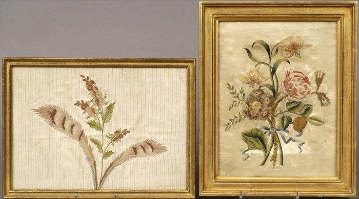 Appraisal: Two Silk Needlework Pictures Framed x in and x in