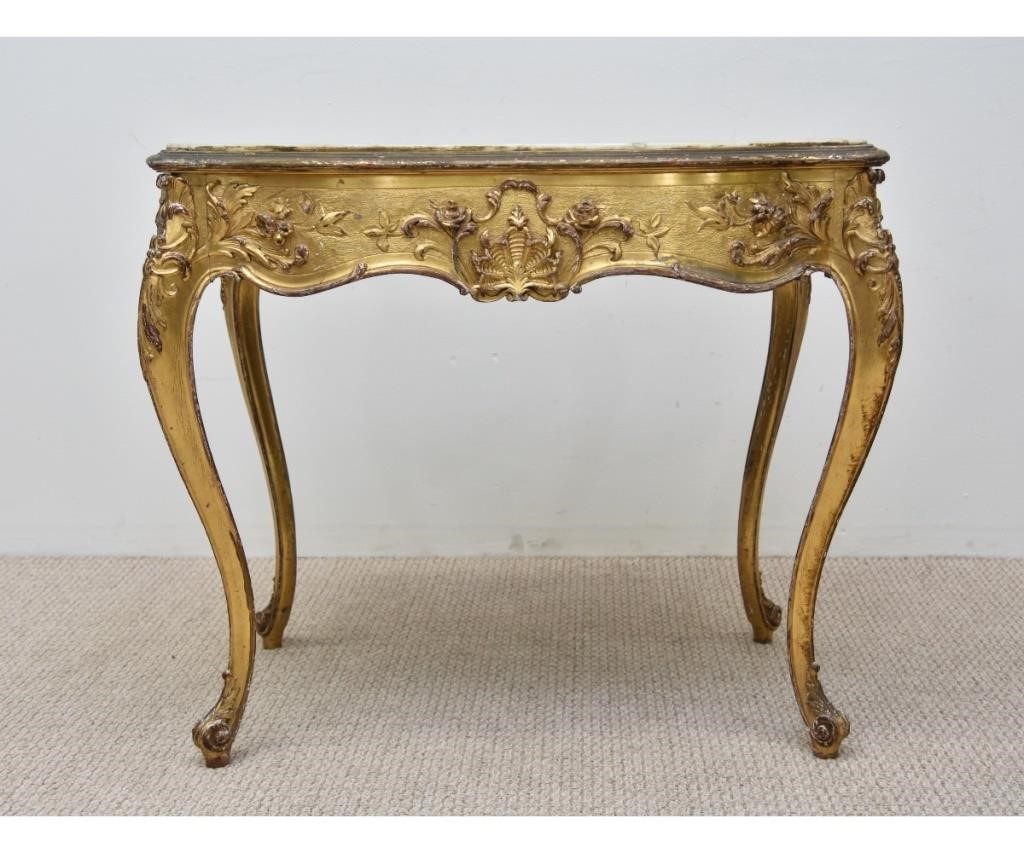 Appraisal: French marble top Louis XVI style carved and gilt decorated