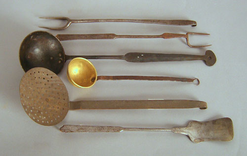 Appraisal: Group of six whitesmithed kitchen tools late th c iron