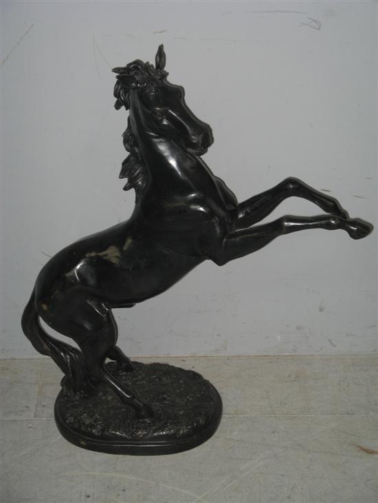 Appraisal: Spelter figure of a rearing black Stallion h in