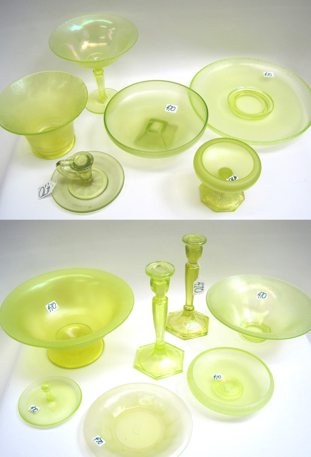 Appraisal: THIRTEEN PIECES TOPAZ STRETCH GLASS bowls some footed D x