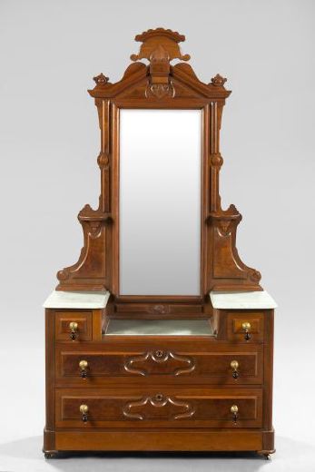 Appraisal: American Renaissance Revival Burl Walnut and Marble-Top Dressing Bureau third