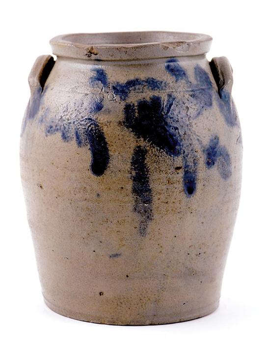 Appraisal: Southern salt-glazed stoneware storage jar Maryland circa gallon ovoid form