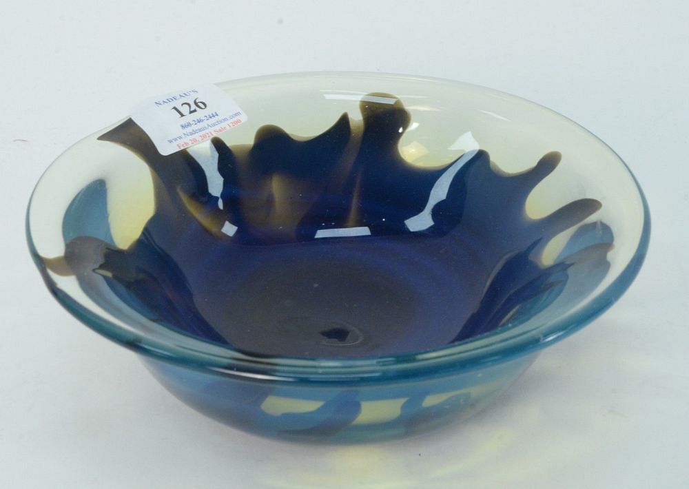 Appraisal: Dominick Labino Art Glass Bowl clear with blue signed on