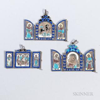 Appraisal: Three Russian Silver and Enamel Pendant Icons Moscow last quarter