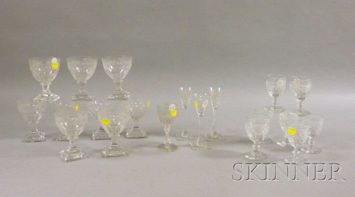 Appraisal: Twenty Pieces of Colorless Cut and Etched Glass Stemware ht