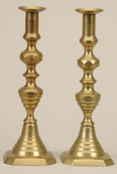 Appraisal: Lot of Cast Brass Beehive Candlesticks Description Late th Century