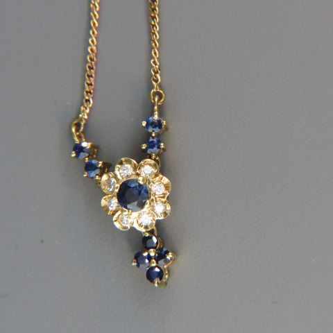 Appraisal: Sapphire Diamond Necklace floral style cluster with lower dangle carat