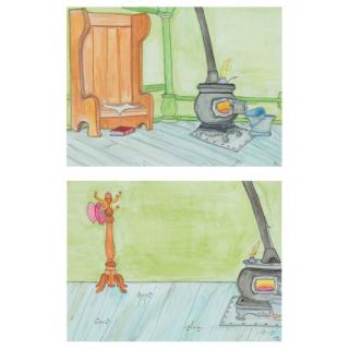 Appraisal: Two Master Background Watercolors from Disney's 'Mickey's Christmas' th Century