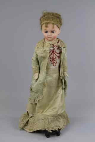 Appraisal: '' WAX OVER MACHE DOLL VICTORIAN DRESS Wax over mache