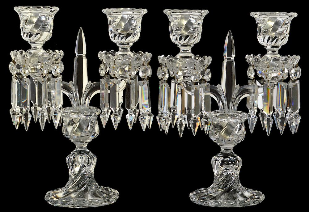 Appraisal: Pr Baccarat Crystal Candelabras Pair of double arm Baccarat crystal