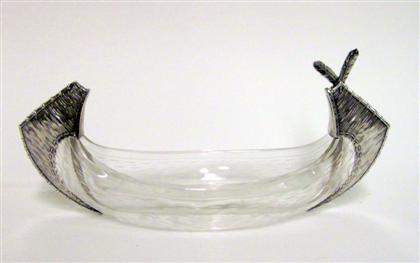 Appraisal: American sterling silver mounted glass canoe-form butter dish early th