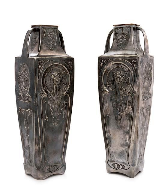 Appraisal: Art Nouveau France Early th Century Pair of Handeled Figural