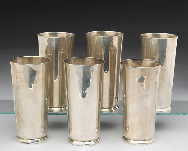 Appraisal: A Mexican set of six silver footed tall tumblersWilliam Spratling