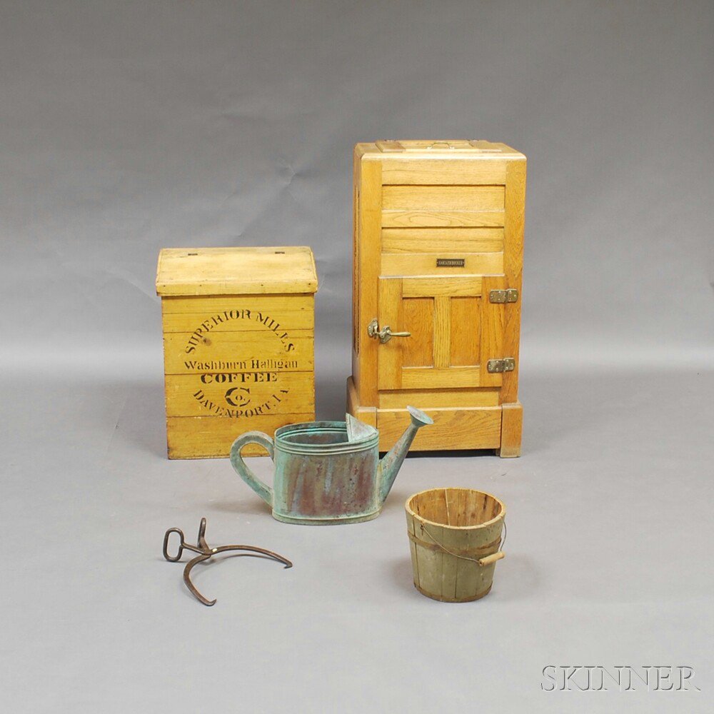 Appraisal: Group of Kitchen Items a yellow-painted coffee bin a copper