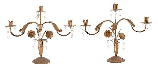 Appraisal: A Pair of French Gilt Bronze Three-Light Foliate-Form Candelabra Height