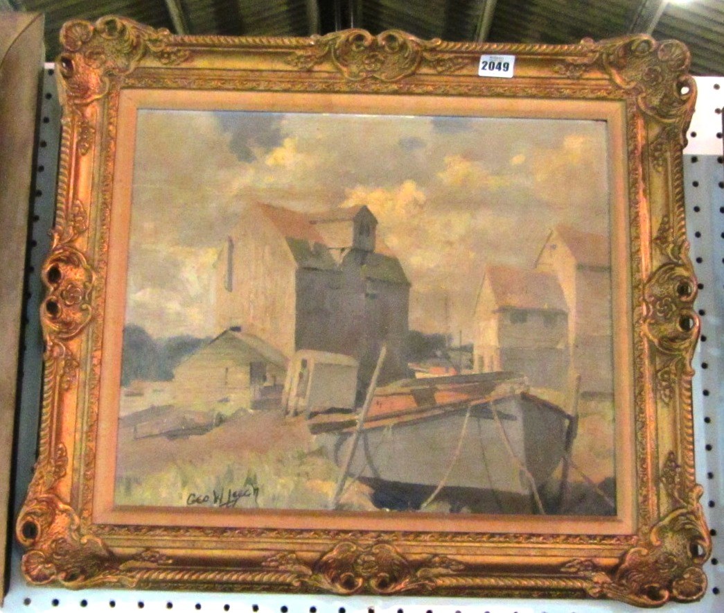 Appraisal: George William Leech th century The Boat Yard oil on